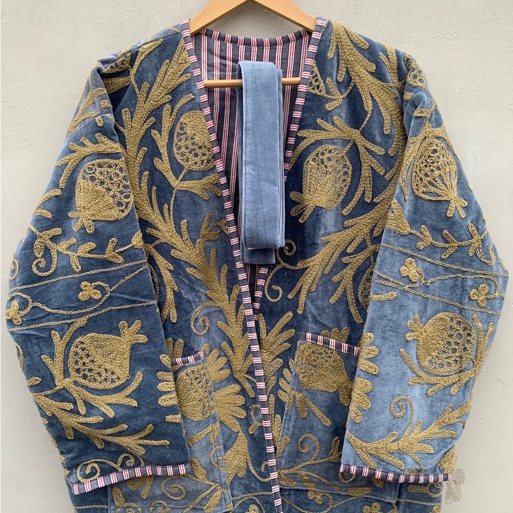 Handmade Velvet Vintage Suzani Winter Short Jacket Kimono